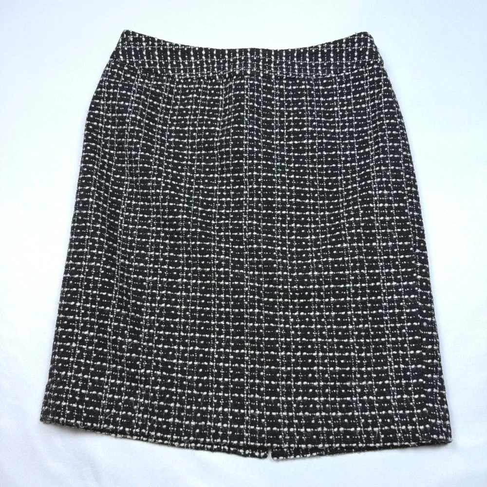 Ann Taylor Tweed Pencil Skirt Women 2P Black White Wool‎ Blend Professional